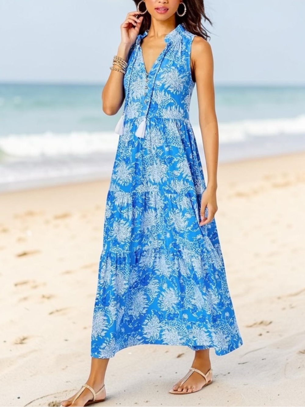 Lilly Pulitzer Women's MALONE Maxi Dress Boca Blue CROC & LOCK IT XL
